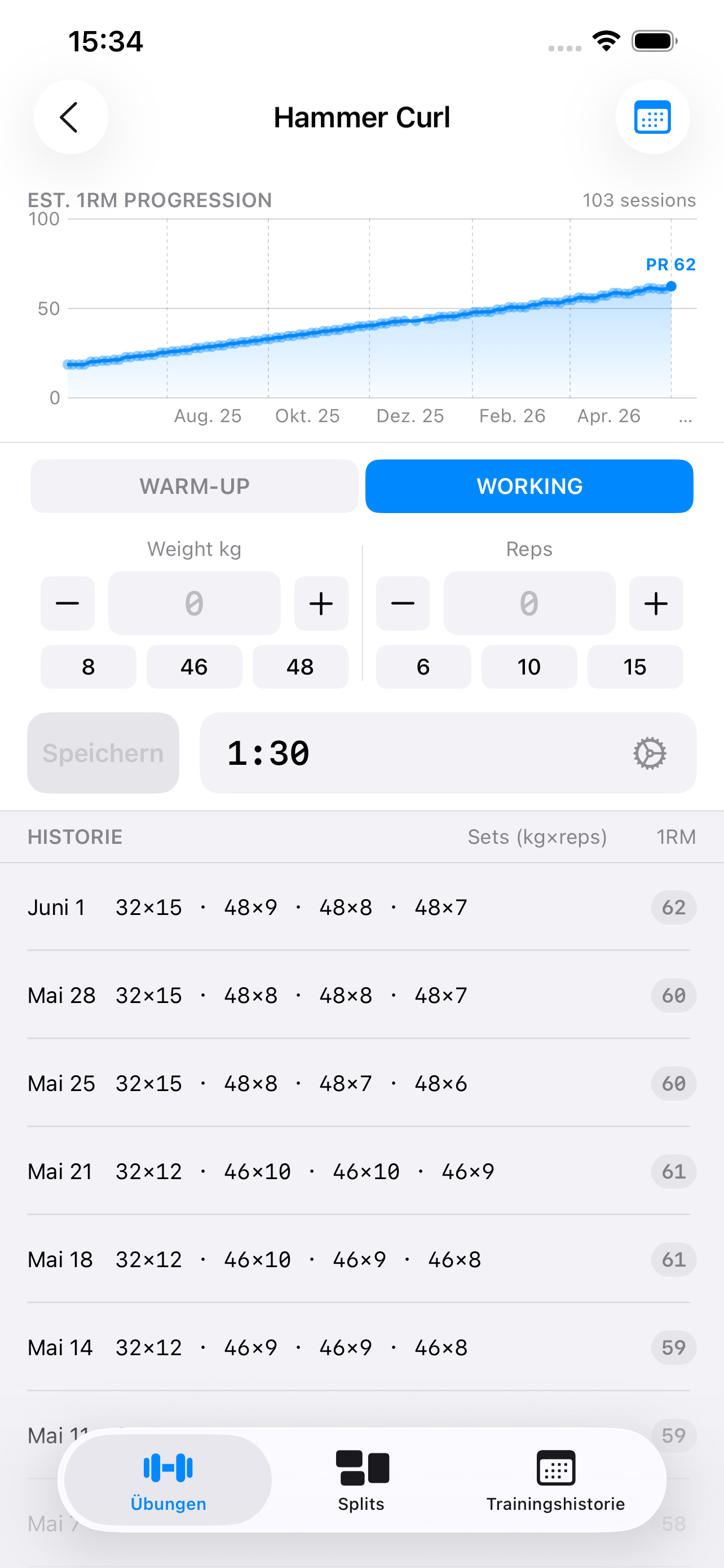 BookOfGains App Screenshot - Übungen erfassen