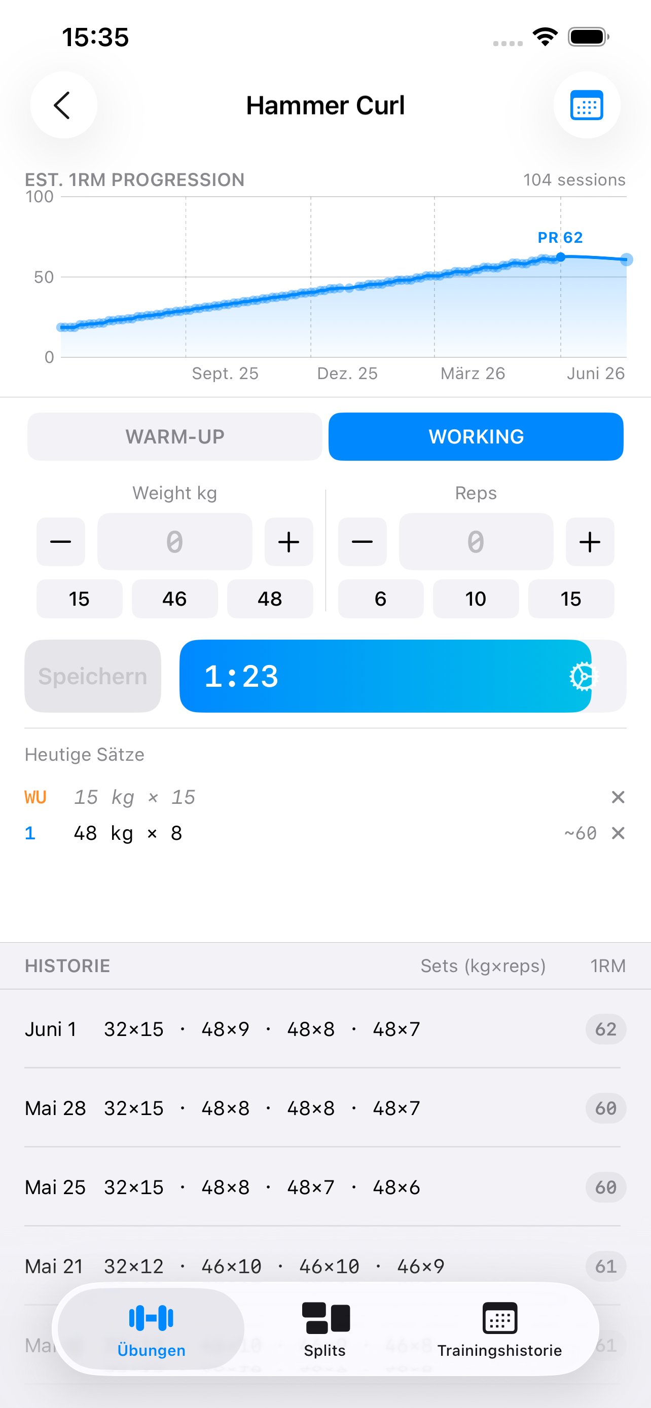 BookOfGains App Screenshot - Satzverlauf